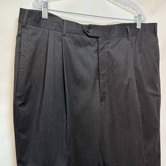 Jos A Bank Black 100% Wool Dress Pants Pleated Front Cuffed Hems Mens 41x29 Reg - Picture 9 of 16